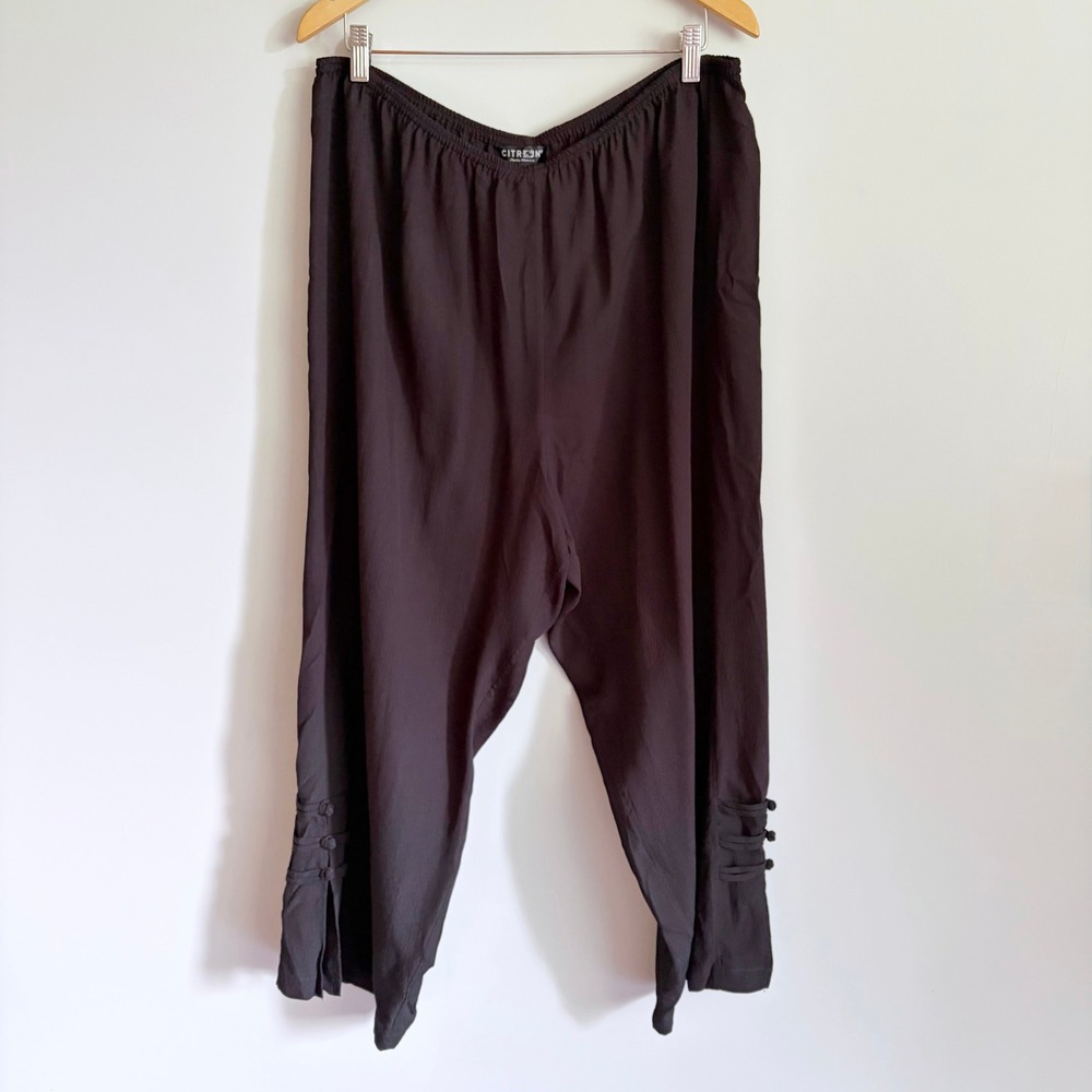 Citron Santa Monica Womens Silk Crepe Crop Pants Size 2X Black Pull On